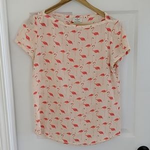 Kate Spade boat neck flamingo blouse